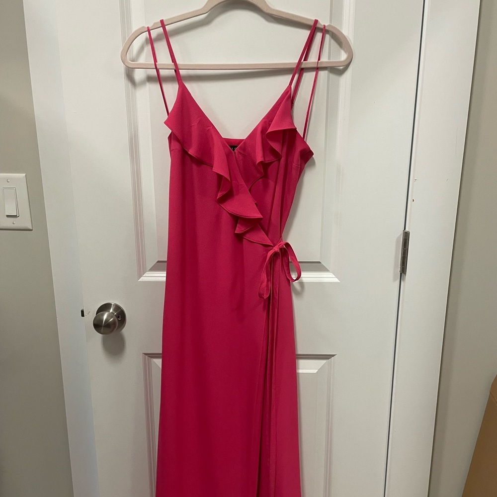 1. State Pink Ruffle Wrap Dress Deep V Neck
